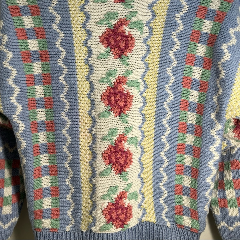 All Week Long Blue & Cream Floral Womens Sweater Sz Medium Cardigan Grandma Core - Picture 7 of 10